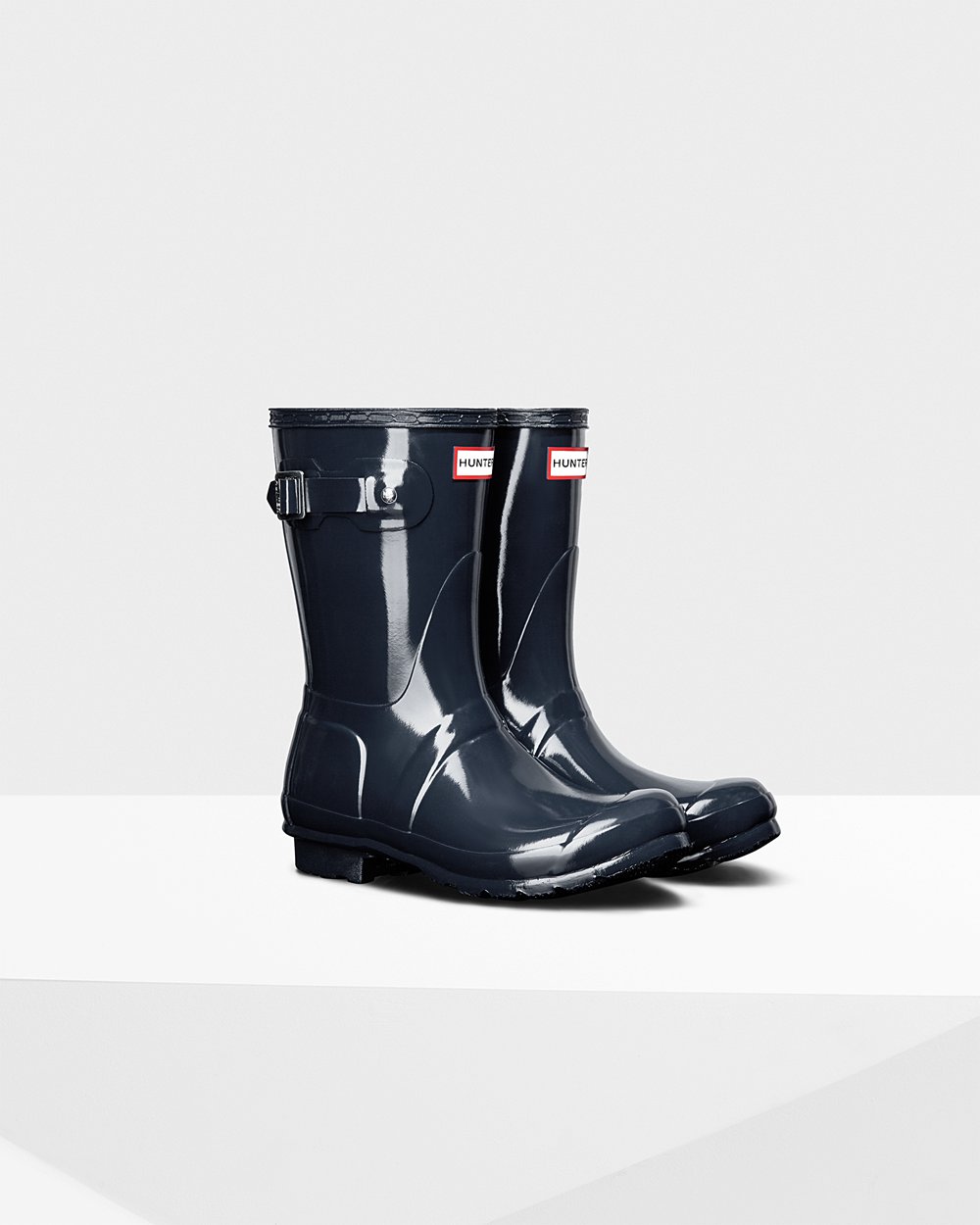 Hunter Original Gloss Short Rain Boots - Sale Clearance Womens Navy - ZQYKMP407